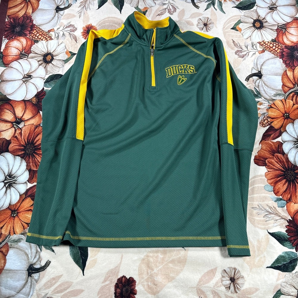 Oregon Ducks Quarter Zip Pullover Mens Green Yellow Size Medium Rivalry Threads